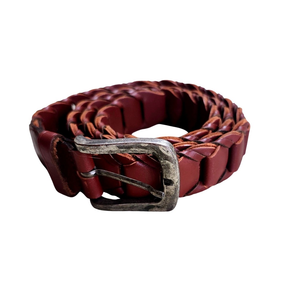 Unbranded Braided Leather Belt Mens 40 Brown Woven Distressed Buckle‎ 21180
